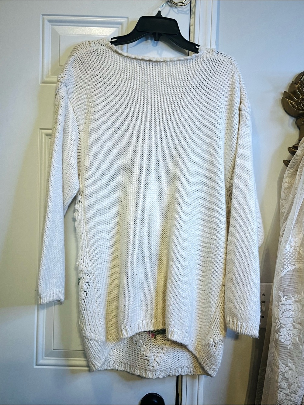 Vtg 80s 90s Needles & Yarn Floral Knit Cottagecore Coquette Sweater M Pearl - Picture 5 of 10